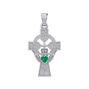Claddagh Celtic Cross with Lucky Four Leaf Clover 14K White Gold Pendant WPD5359