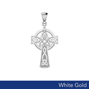 Celtic Cross with Trinity Knot Solid White Gold Pendant WPD5809