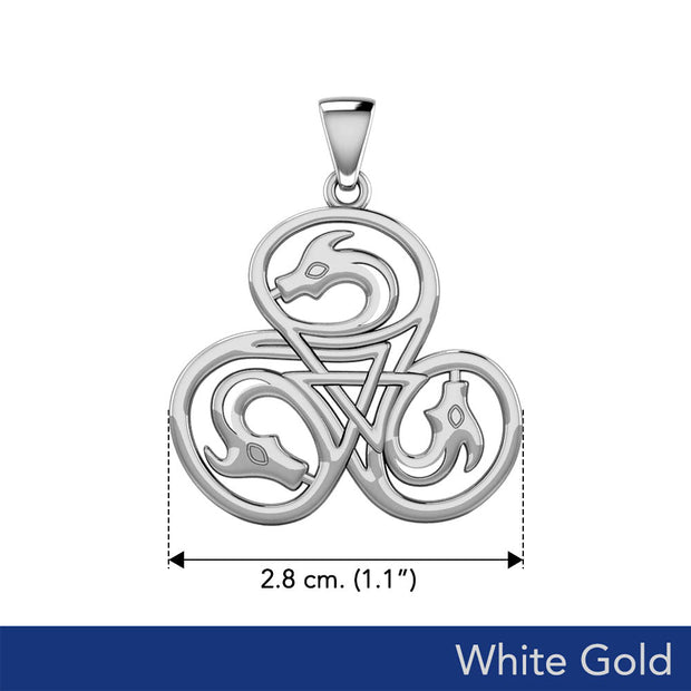 Dragon with Triskele Solid White Gold Pendant WPD5819