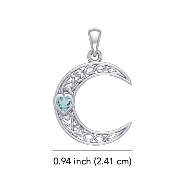 Celtic Crescent Moon with Heart Stone 14K White Gold Pendant WPD5886