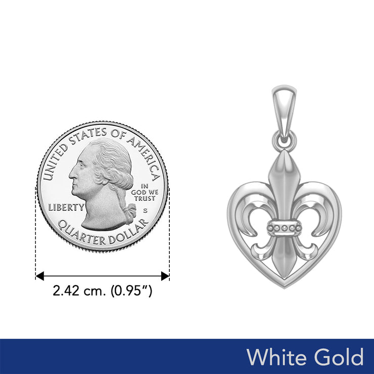 A powerful White Gold Jewelry Pendant Fleur-de-Lis and Heart WPD6067