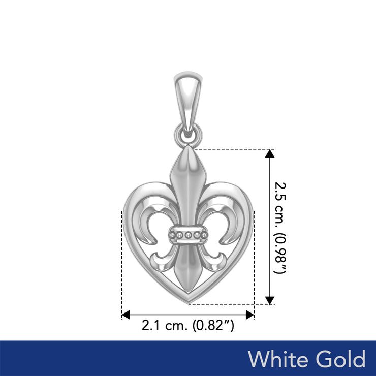 A powerful White Gold Jewelry Pendant Fleur-de-Lis and Heart WPD6067