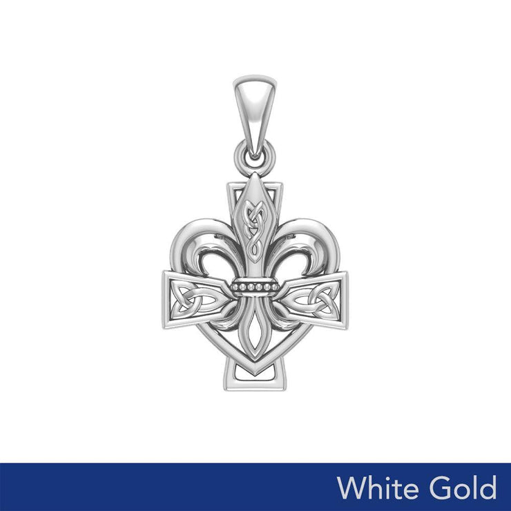 A powerful combination of Celtic elements White Gold Jewelry Pendant in Fleur-de-Lis and Celtic Cross WPD6068