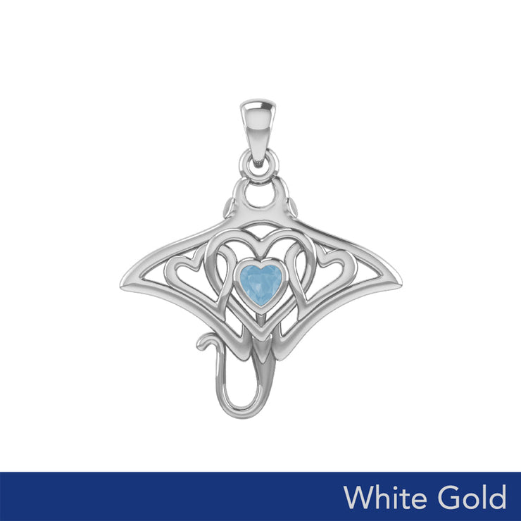 Manta ray with Triple Heart White Gold Pendant With Gemstone in the Center WPD6072