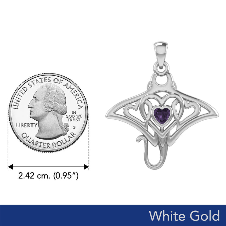 Manta ray with Triple Heart White Gold Pendant With Gemstone in the Center WPD6072