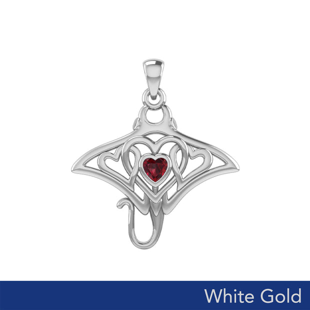 Manta ray with Triple Heart White Gold Pendant With Gemstone in the Center WPD6072