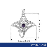 Manta ray with Triple Heart White Gold Pendant With Gemstone in the Center WPD6072