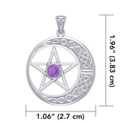 14K White Gold Celtic Crescent moon with Pentacle Pendant WTP474