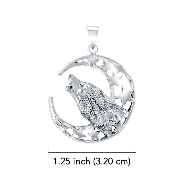 Baying wolf around the celestial beauty ~ 14K White Gold Jewelry Pendant WTP831