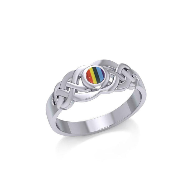 Rainbow Celtic Knotwork Silver Ring JR153R