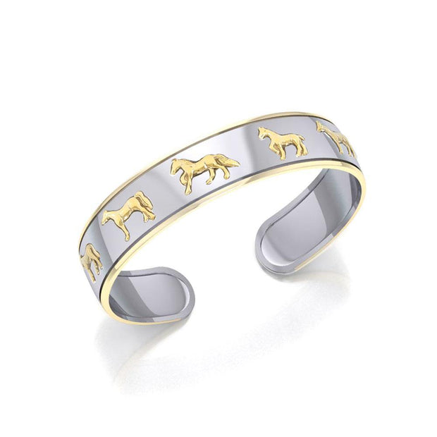 The Noble Friesian Horse ~ Sterling Silver Cuff Bracelet Jewelry with 14k Gold accent MBA043