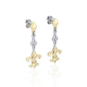 Majestic Fleur-de-Lis in Sterling Silver Jewelry Post Earrings with Gold accent MER1677