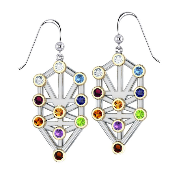 Kabbalah with Chakra Gemstone Silver and Gold Earrings MER1717