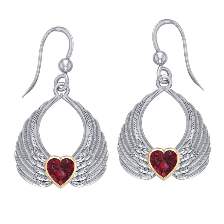 Gemstone Heart Angel Wings Silver and Gold Earrings MER1723