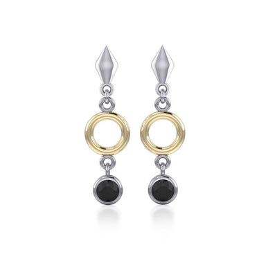 Black Magic Circle and Black Spinel Silver & Gold Earrings MER382