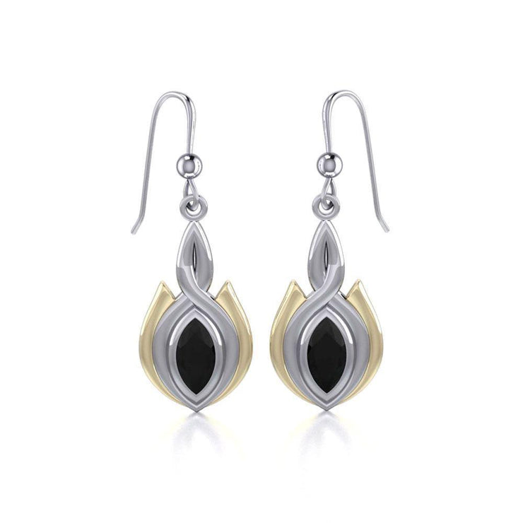 Black Magic Oval Twist Silver & Gold Earrings MER388