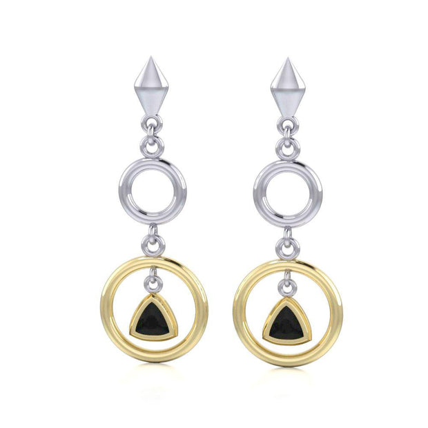 Black Magic Triangle & Circles Silver & Gold Earrings MER398