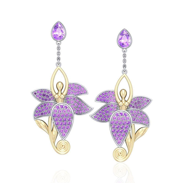 Dancing Lotus Silver, Gold & Gemstone Earrings MER520