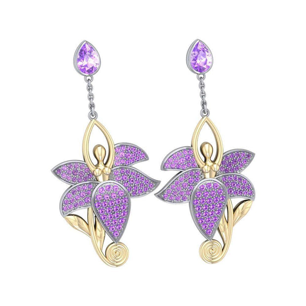 Dancing Lotus Silver, Gold & Gemstone Earrings MER520 Earrings