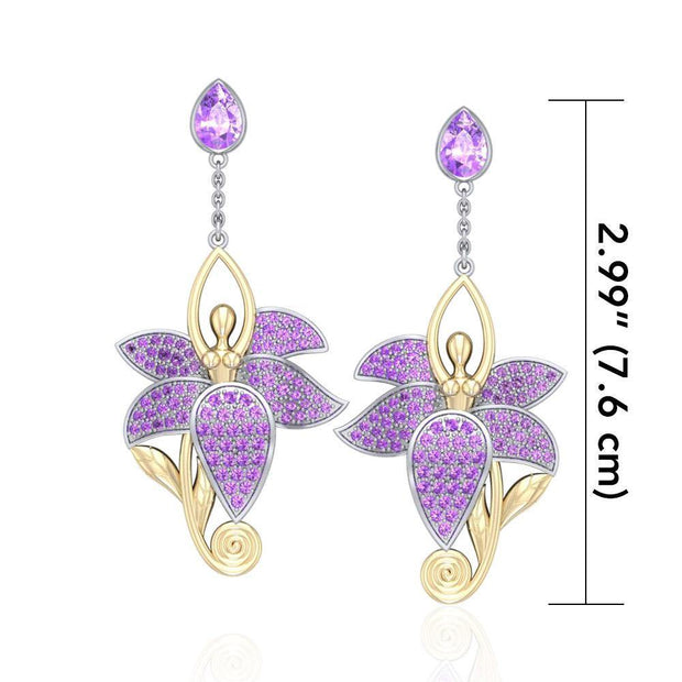 Dancing Lotus Silver, Gold & Gemstone Earrings MER520 Earrings