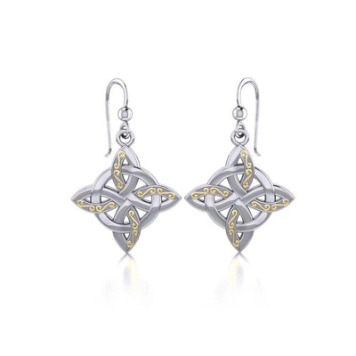 Celtic Four Point Knot Silver and Gold Earrings MER703