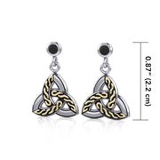 A showcase of everything special ~ Celtic Knotwork Trinity Sterling Silver Earrings with 18k Gold accent and Gemstone MER705