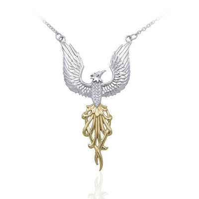 Alighting breakthrough of the Mythical Phoenix ~ Silver and Gold Necklace with Gemstone Accents MNC234