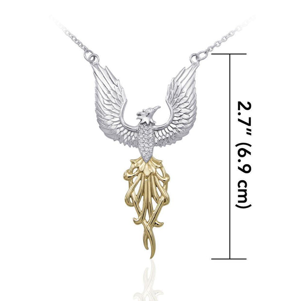 Alighting breakthrough of the Mythical Phoenix ~ Silver and Gold Necklace with Gemstone Accents MNC234