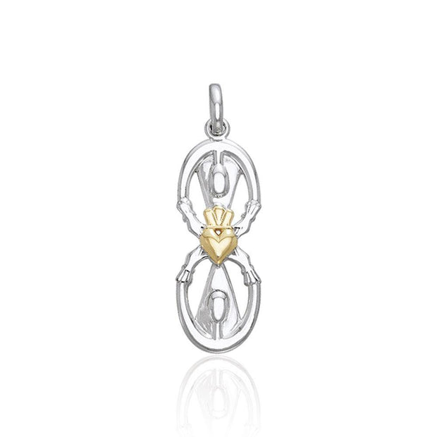 Share the love, loyalty, and friendship ~ Sterling Silver Two-toned Goddess Danu in Claddagh Pendant with 14k Gold accent MPD1198