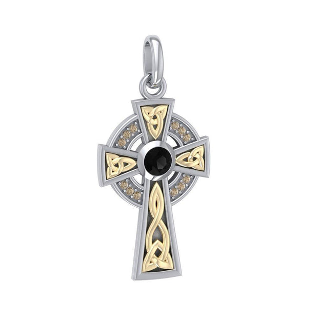 An inspiring crucifix ~ Sterling Silver Jewelry Celtic Cross Pendant with 18k Gold accent MPD1805