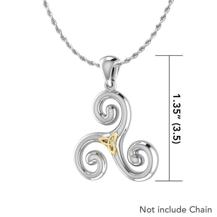Streamlined artistic representation ~ Sterling Silver Celtic Triquetra Pendant Jewelry with 18k Gold accent MPD1817