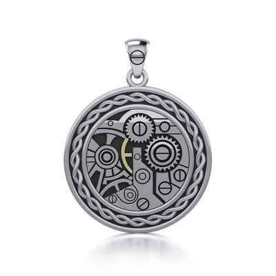 Endless Circle Knot in Steampunk ~ Sterling Silver Jewelry Pendant with 14k Gold accent MPD3902