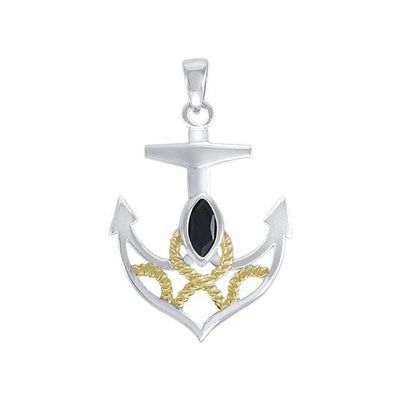 Hold on to your life's rope and anchor ~ Sterling Silver Jewelry Pendant with 14k Gold accent MPD4049
