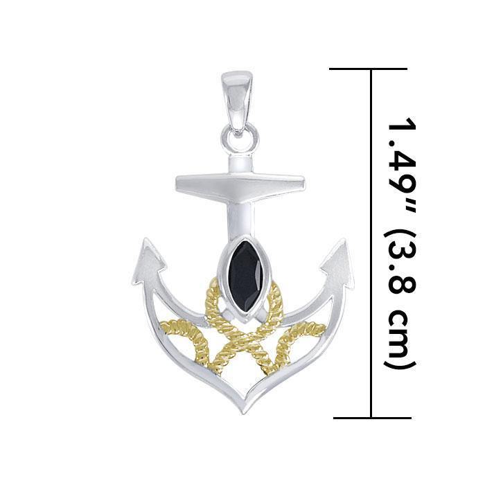 Hold on to your life's rope and anchor ~ Sterling Silver Jewelry Pendant with 14k Gold accent MPD4049