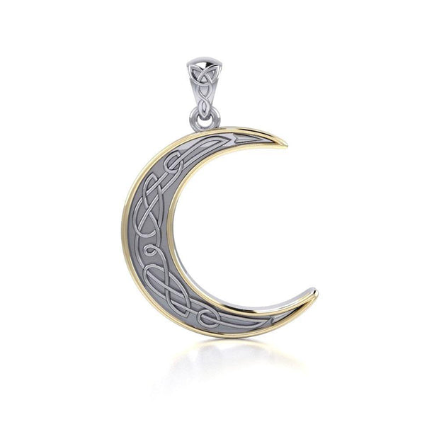 A night of the lunar promise ~ Celtic Knotwork Crescent Moon Sterling Silver Pendant Jewelry with Gold accent MPD4201