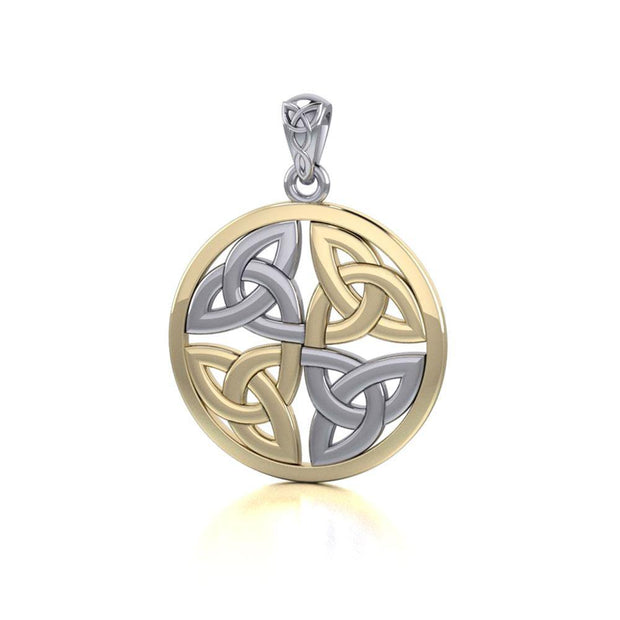 Celtic Trinity Quaternary Knot Silver and Gold Pendant MPD4637