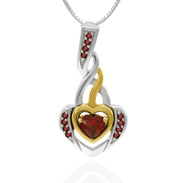 Our Hearts Desire ~ Celtic Knotwork Heart Sterling Silver Pendant with 14k Gold Accent and Gemstone MPD4662