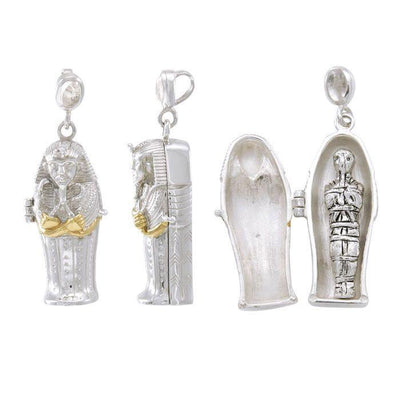 Egyptian Mummy Sarcophagus Protection Silver and Gold Pendant MPD4749 Pendant