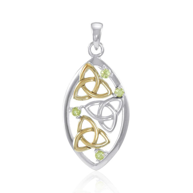 Triple Trinity Knot Silver and 14K Gold Accent with Gemstone Pendant MPD4815