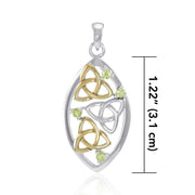 Triple Trinity Knot Silver and 14K Gold Accent with Gemstone Pendant MPD4815