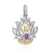 Yoga Lotus Position Silver and Gold Pendant with Gemstone MPD5024 Pendant