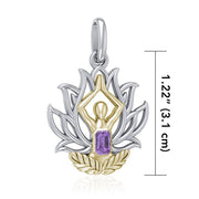 Yoga Lotus Position Silver and Gold Pendant with Gemstone MPD5024