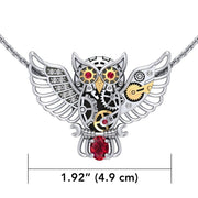 Steampunk Owl Silver and Gold Pendant with Gemstone MPD5070
