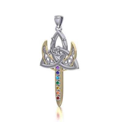 Silver and 14K Gold Trinity Goddess Pendant with Chakra Gemstone MPD5151