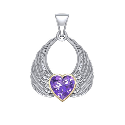 Gemstone Heart Angel Wings Silver and Gold Pendant MPD5169