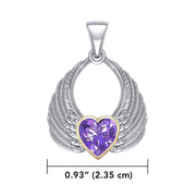 Gemstone Heart Angel Wings Silver and Gold Pendant MPD5169