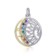 Sun and Moon Silver and Gold Pendant with Chakra Gemstone MPD5290 Pendant