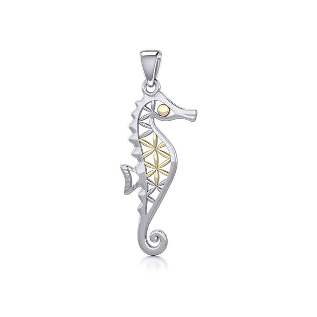 Silver and Gold Flower of Life Seahorse Pendant MPD5299