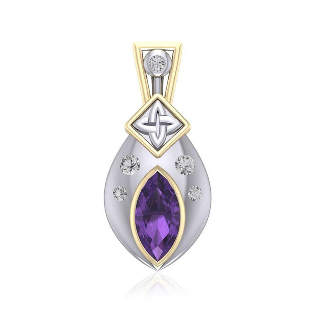 Express your love in classic elegance ~ Celtic Four-Point Sterling Silver Jewelry Pendant with 14k Gold accent and Gemstone MPD639