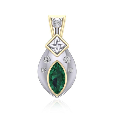 Express your love in classic elegance ~ Celtic Four-Point Sterling Silver Jewelry Pendant with 14k Gold accent and Gemstone MPD639
